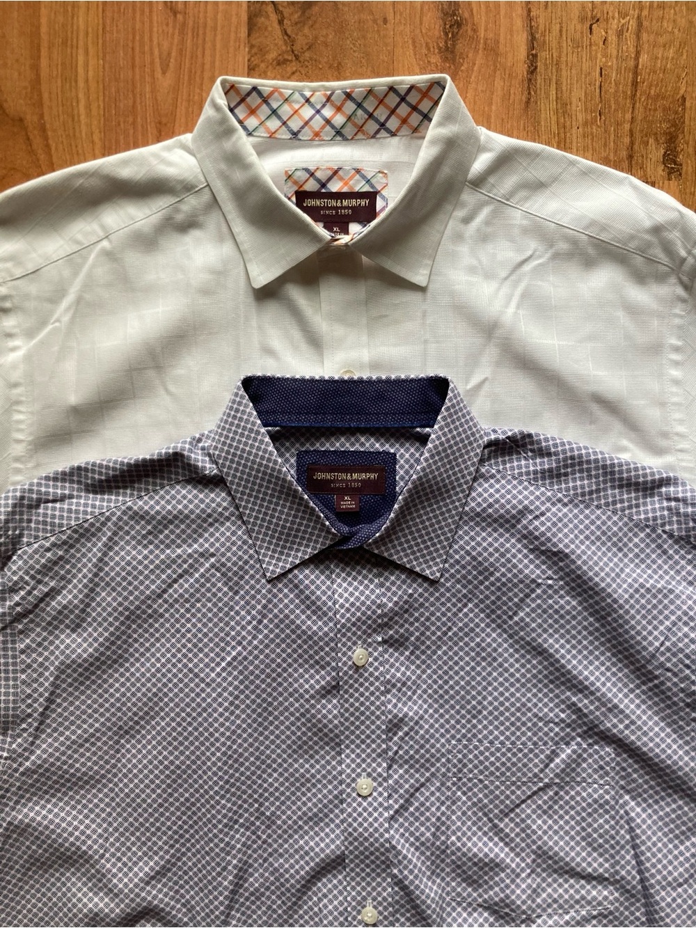 Lot Of 2 Johnston & Murphy Long Sleeve Button Up Mens XL Shirts White Geometric